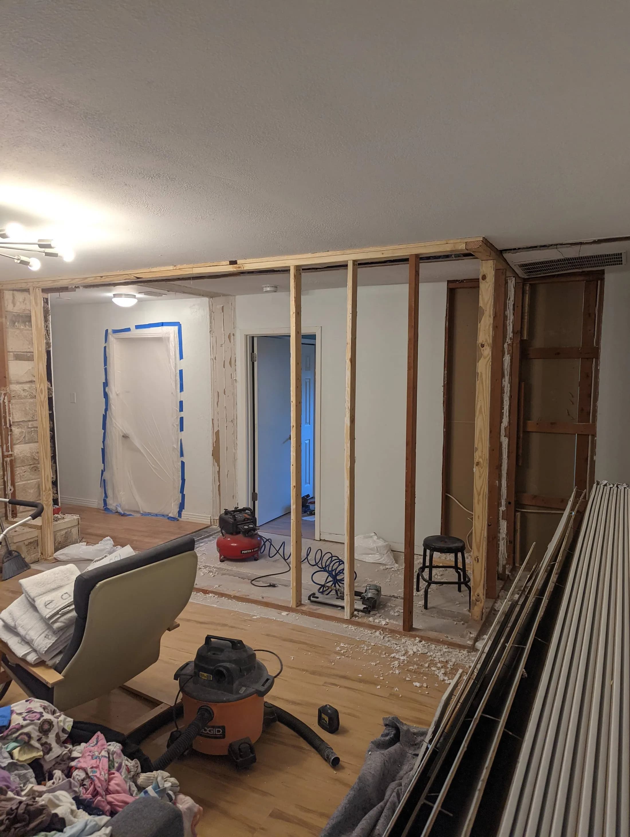 Interior wall framing and remodeling project
